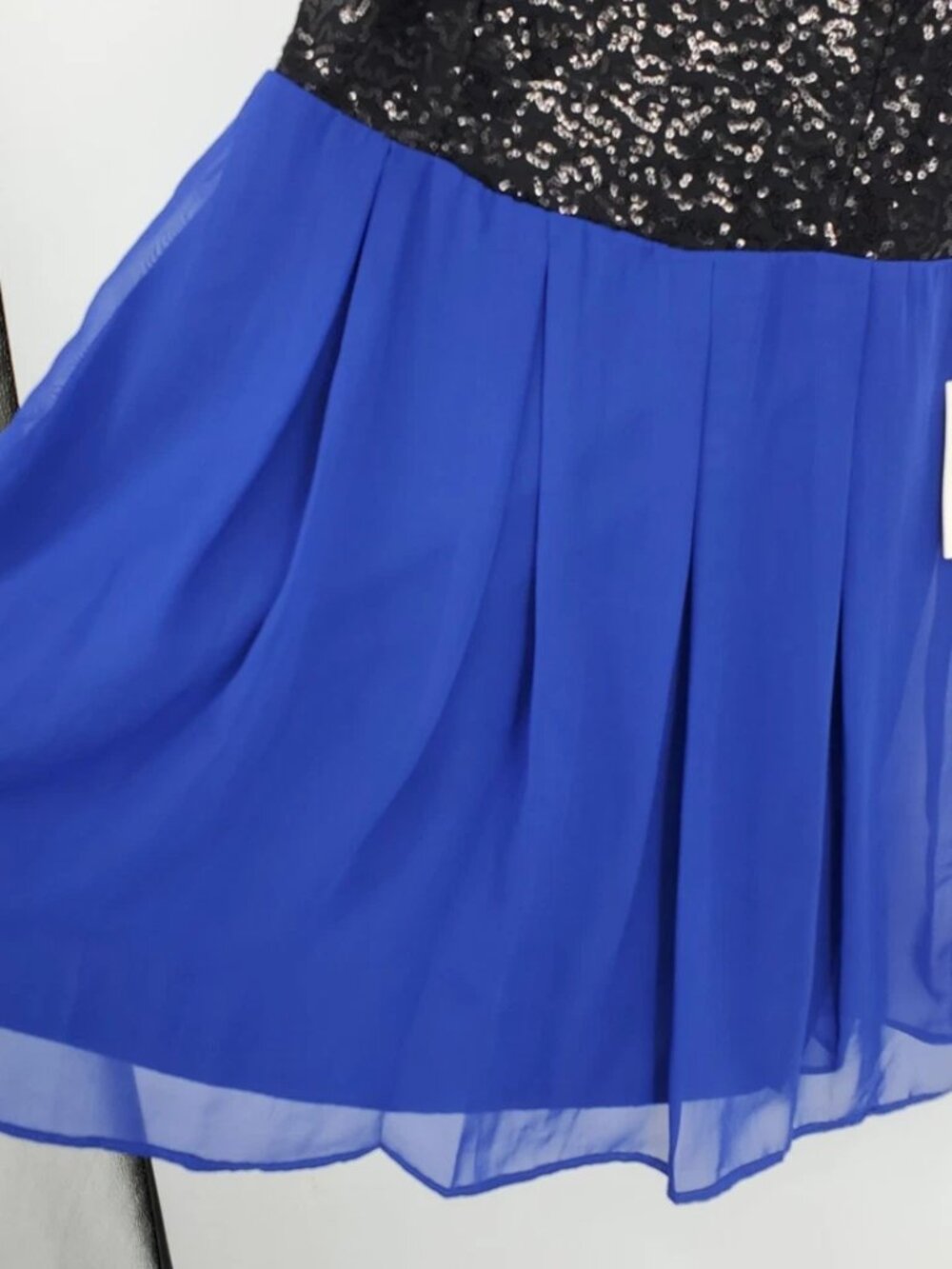 B. Darlin  Blue and Black Sequin Y2K Pleated Chiffon Skirt Mini Dress - Picture 2 of 4